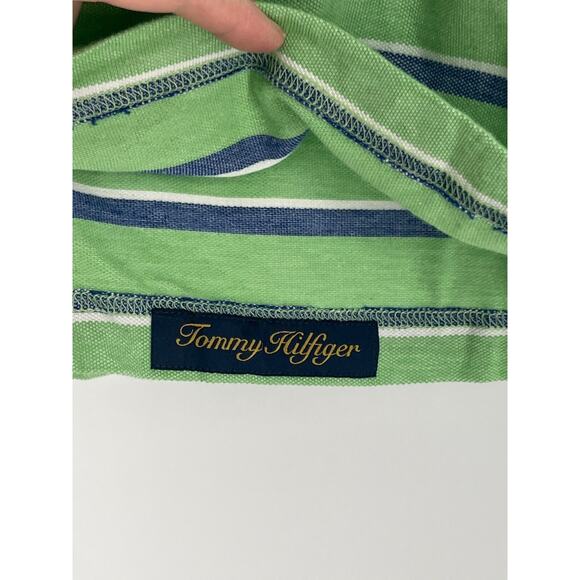 Vintage Tommy Hilfiger Men's Green & Blue Striped Polo Shirt Short Sleeve - Picture 9 of 9
